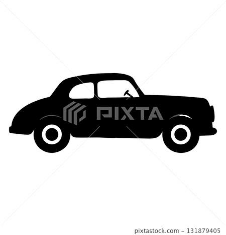 Classic black sedan car silhouette symbolizes vintage automotive design, shown with transparent backdrop 131879405