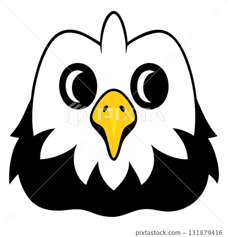Cute cartoon eagle face depicts whimsical charm with its stylized features 131879416