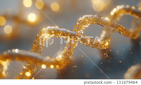 Shimmering golden chain illuminated by soft light in an artistic setting 131879464