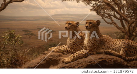 Cheetah wild cat on African savanna Cheetah wild cat on African savanna 131879572