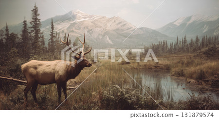 Wild deer in wilderness of North America 131879574
