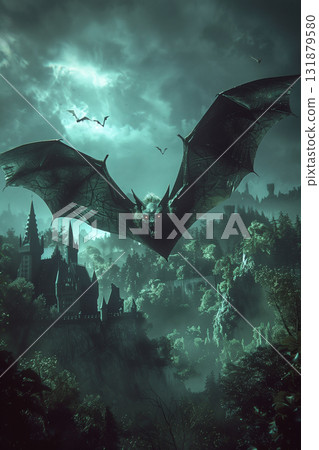 Dracula vampire bat flying at night - halloween concept 131879580