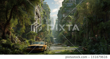 Post-apocalyptic new york city overgrown with lush vegetation Post-apocalyptic new york city overgrown with lush vegetation 131879616