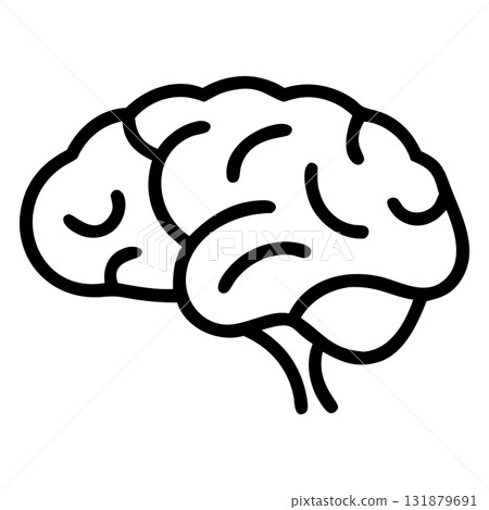 Isolated shows a human brain from the side in bold black lines 131879691