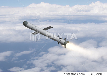 A winged rocket flies above the clouds. A winged rocket flies above the clouds. 131879900