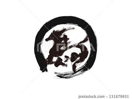 毛筆風格的馬書法插圖新年賀卡材料 131879931