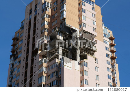 Russian missile damaged multi-storey dwelling building in Kiev city, Ukraine Russian missile damaged multi-storey dwelling building in Kiev city, Ukraine 131880017
