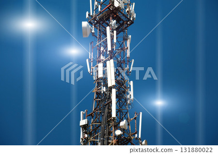 5G Cell tower on blue background 131880022