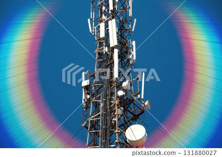 5G Cell tower on blue background 131880027
