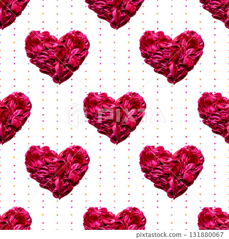 Seamless white background with red peony petal hearts romantic pattern 131880067