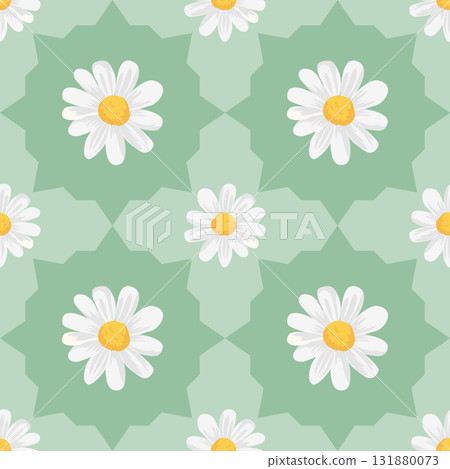 Seamless pattern with white daisies of different sizes on green background Seamless pattern with white daisies of different sizes on green background 131880073