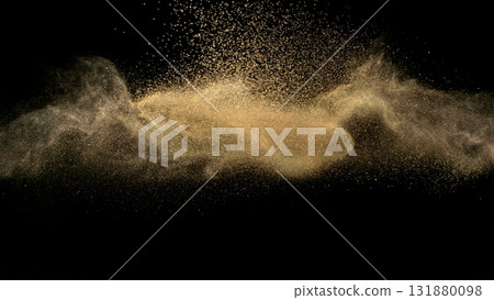Freeze Motion Shot of Flying Soil , Isolated on Black Background Freeze Motion Shot of Flying Soil , Isolated on Black Background 131880098