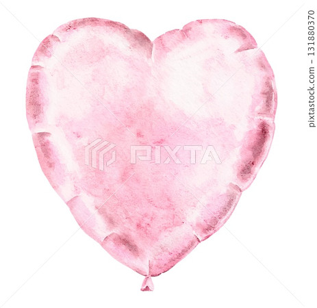 Single pink heart shaped balloon in watercolor style. Elegant festive element perfect for Saint Valentines Day cards, wedding invitations, posters, packaging, textile prints celebration projects. 131880370