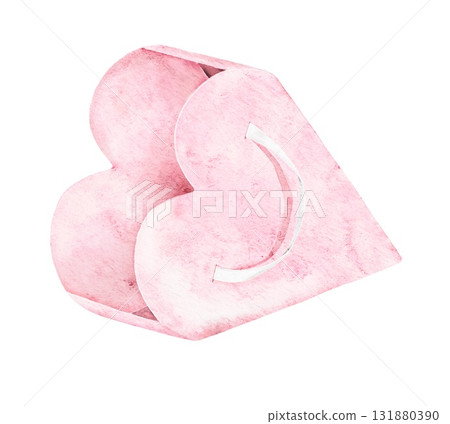 Watercolor illustration of pink heart shaped handbag with soft fabric texture. Romantic feminine element for Saint Valentines Day cards, posters, packaging, or gentle celebration compositions. 131880390