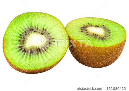 Half sliced kiwi fruit isolated on white background 131880423