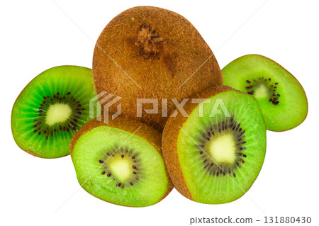 Half sliced kiwi fruit isolated on white background 131880430