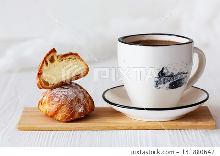 Morning Delight: Coffee & Profiteroles With Custard. Morning Delight: Coffee & Profiteroles With Custard. 131880642