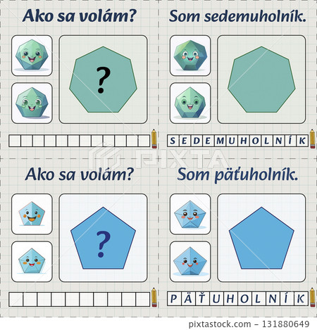 A learning map for young children. Learning geometry and the Slovak language. Labels in Slovak. Heptagon and pentagon. Made using Generative AI. Montessori method. A learning map for young children. Learning geometry and the Slovak language. Labels in Slovak. Heptagon and pentagon. Made using Generative AI. Montessori method. 131880649