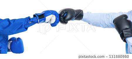 businesspeople fight against each other. business fight. business partners fighting isolated on white. anger management. business fight with two businesspeople. Negotiating a business deal 131880980