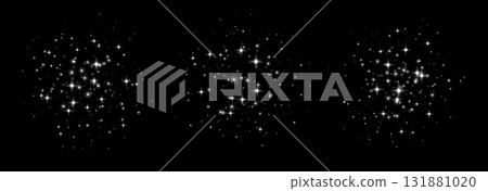 White sparkling stars, shiny particles light effect, transparent flying stardust texture 131881020