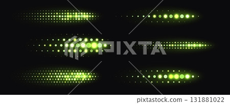 Green halftone shapes, glowing dynamic elements made from sparkling dots. Green halftone shapes, glowing dynamic elements made from sparkling dots. 131881022