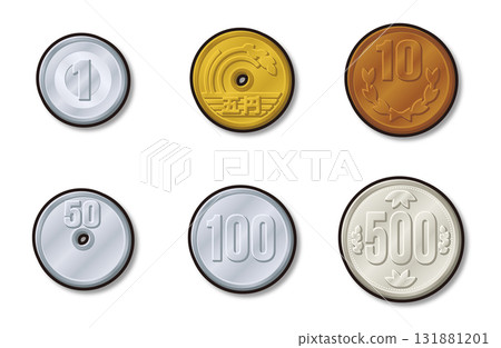 日本硬幣，金錢，硬幣，黑色邊框，陰影 131881201