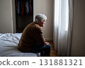 Desperate lonely elderly man sitting with blank stare showing signs of despair and mental decline 131881321