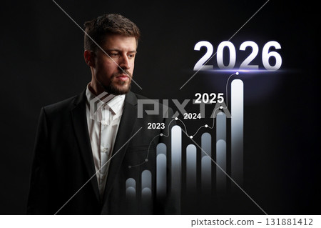 Business professional analyzing growth trends for the future from 2023 to 2026 131881412