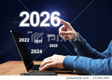 Future planning with technology for the year 2026 on a laptop screen 131881464