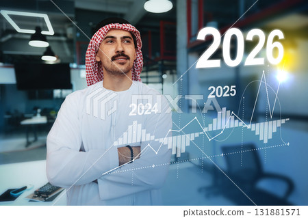Professional man analyzing growth trends for the years 2024 to 2026 in an office Professional man analyzing growth trends for the years 2024 to 2026 in an office 131881571