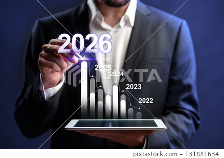 Business professional analyzing growth trends and projections for 2022 to 2026 Business professional analyzing growth trends and projections for 2022 to 2026 131881634