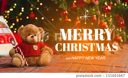 Cute teddy bear and festive decorations for Christmas celebration 131881667