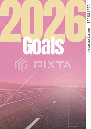 Set your 2026 goals with determination on an open road at sunset 131881771