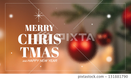 Festive holiday greeting card with red ornaments and warm background lights Festive holiday greeting card with red ornaments and warm background lights 131881790