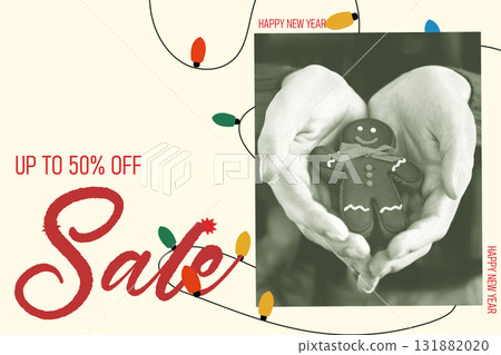 Holidays bring joy with festive sale featuring gingerbread in hands Holidays bring joy with festive sale featuring gingerbread in hands 131882020