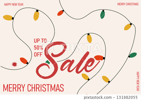 Exciting holiday sale with colorful lights and festive greetings for Christmas 131882055