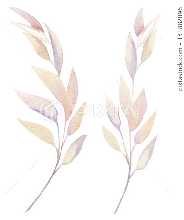 bush of grass painted with watercolor - an element for creating textile and postcard designs 131882096