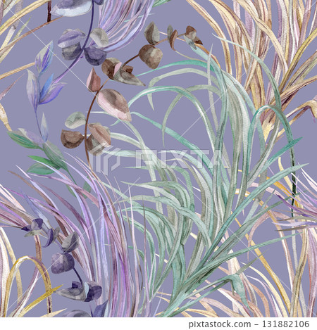 Seamless watercolor pattern with graceful leaves and stems on green background for textile Seamless watercolor pattern with graceful leaves and stems on green background for textile 131882106