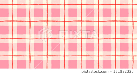 Cute Hand Painted Pink and Red Plaid Seamless Vector Pattern, Wavy Check Background Cute Hand Painted Pink and Red Plaid Seamless Vector Pattern, Wavy Check Background 131882323