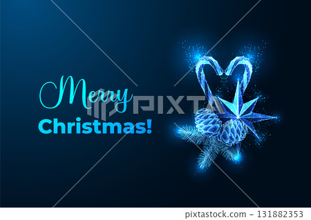 Candy cane heart with pine cone and star. Christmas vector illustration. Romantic holiday card Candy cane heart with pine cone and star. Christmas vector illustration. Romantic holiday card 131882353