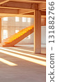 Concrete Staircase in an Unfinished Building with Strong Sunlight and Shadows. 131882766