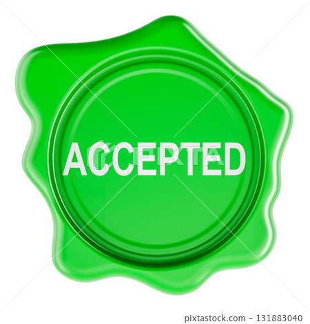 Accepted, green wax seal. 3D rendering Accepted, green wax seal. 3D rendering 131883040