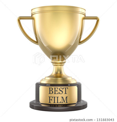 Best Film, gold trophy cup movie award. 3D rendering Best Film, gold trophy cup movie award. 3D rendering 131883043