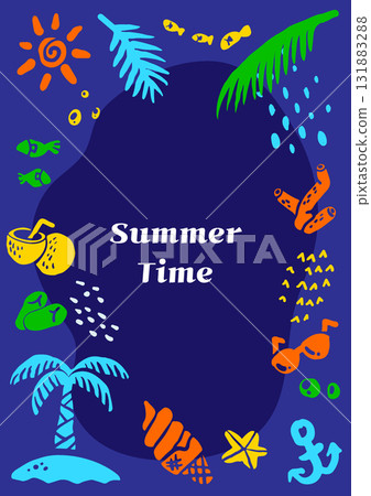 Colorful summer illustration poster with indigo background 131883288