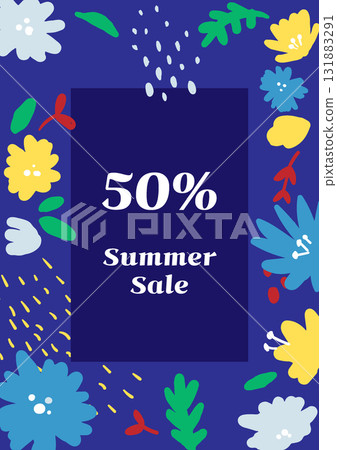 A kitsch summer illustration poster with a human face beach 131883291