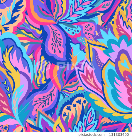 Colorful ornamental psychedelic pattern. Funky texture with colorful abstract organic shapes. 131883400