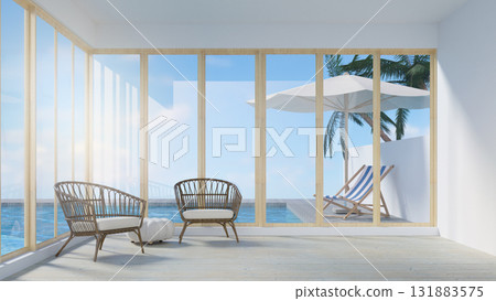 Relaxing Summer Retreat with Pool View, 3D render illustration Relaxing Summer Retreat with Pool View, 3D render illustration 131883575