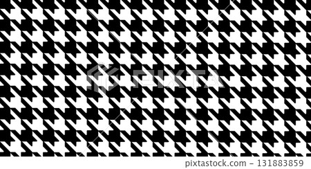 Black and white houndstooth pattern. Puppytooth background. Checkered textile motif. Plaid, scarf or cloth fabric print. Retro tweed textile design. Classic ornament. Vector graphic illustration Black and white houndstooth pattern. Puppytooth background. Checkered textile motif. Plaid, scarf or cloth fabric print. Retro tweed textile design. Classic ornament. Vector graphic illustration 131883859