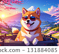 A Mameshiba in sunglasses driving through the snowy mountains with Mount Fuji and the first sunrise in the background | A refreshing off-road vehicle 131884085