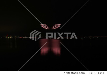 A drone show over the lake that colors the night sky - Scenes from the Kashima City Fireworks Festival 131884341